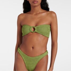 New Hunza G Green Gloria Bikini Set Swimwear One Size Metallic Moss Crinkle